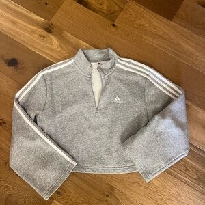 adidas grey athletic 3-Stripe long sleeve cotton Quarter-Zip Sweatshirt